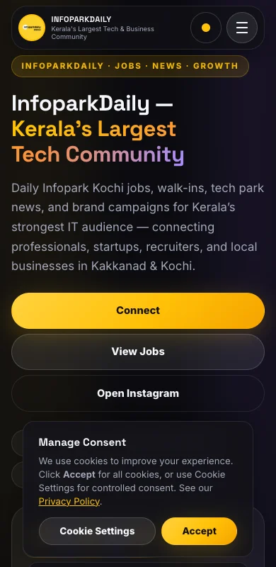 Actual InfoparkDaily homepage, mobile view