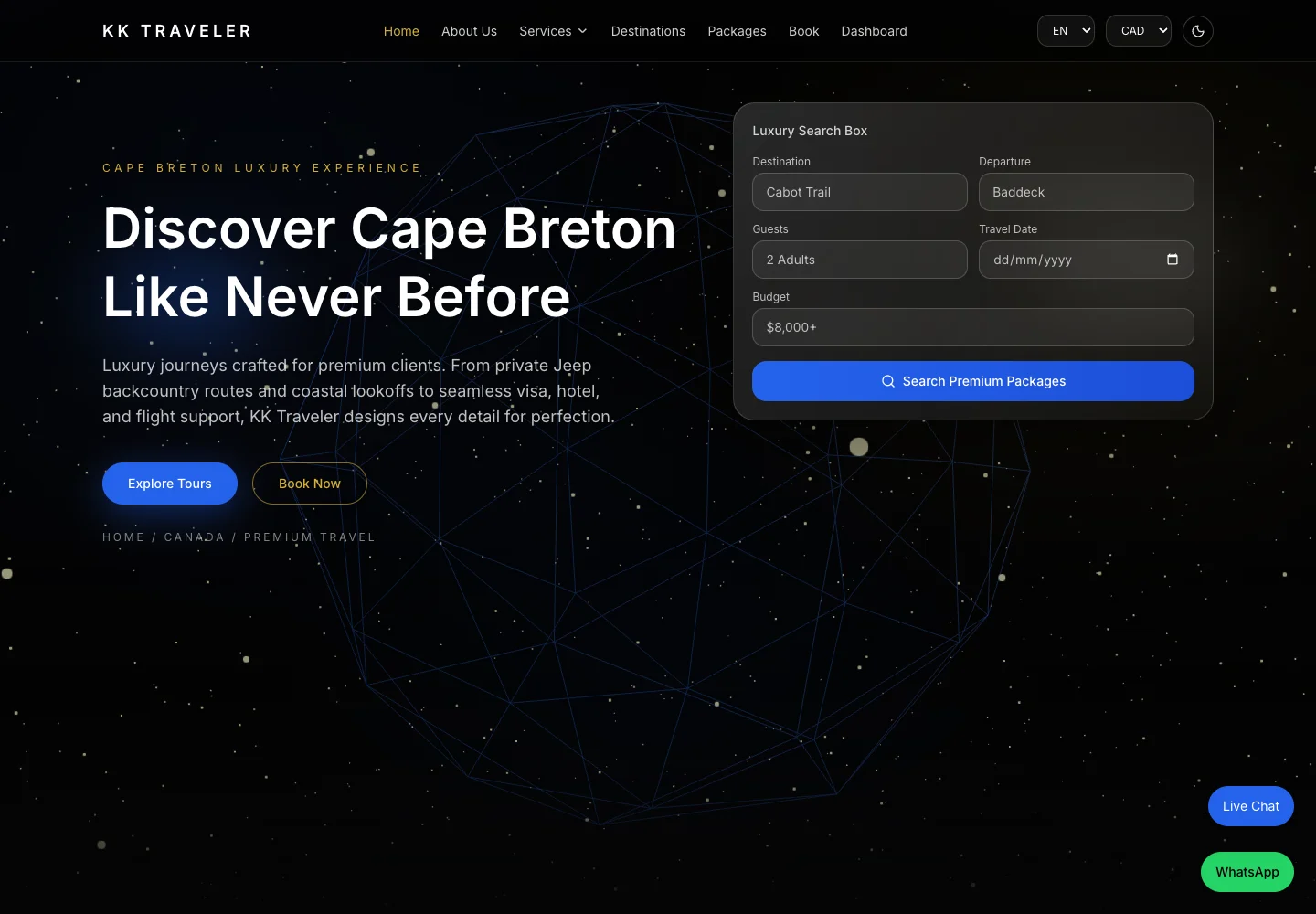KK Traveler website capture